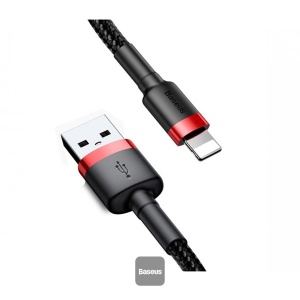Cablu USB - Lightning, 1m, 2.4A, negru+rosu, Baseus