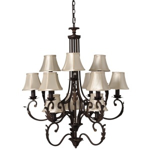 Candelabre, Candelabru Monarch KL2687, 12xE14, maro antic + bej, metal + textil, stil clasic, Klausen - savelectro.ro