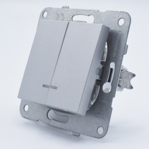 Intrerupator dublu cu led, 10A, IP20, Argintiu, Panasonic Arkedia Slim/Karre Plus