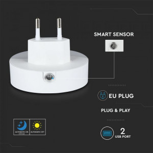 Lampa de veghe rotunda cu senzor si USB, chip Samsung, 0.45W, lumina calda (3000K), 2A, V-TAC [4]- savelectro.ro