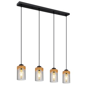 Lustre, Lustra Finca, 4xE27, IP20, negru mat+lemn maro inchis+fumuriu, Globo Lighting - savelectro.ro