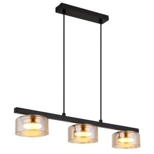 Lustre, Lustra Higgins, 3xGX53, IP20, negru mat, sticla chihlimbar, Globo Lighting - savelectro.ro