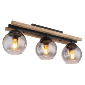 Plafoniere, Plafoniera Conni, 3xE27, IP20, negru/lemn maro inchis/fumuriu, Globo Lighting - savelectro.ro