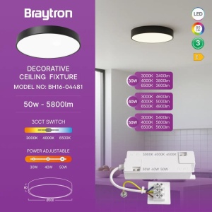 Plafoniera LED Blade 50W, 4800 lm, lumina calda/neutra/rece, IP20, neagra, Braytron [3]- savelectro.ro