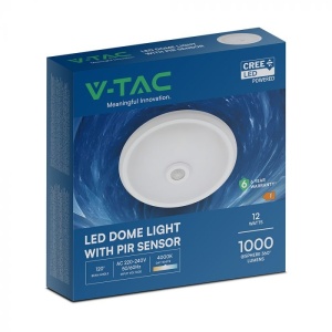 Plafoniera LED cu senzor de miscare PIR CREE VT-13, 12W, 4000K, 1000 lm, IP20, alba, V-TAC [13]- savelectro.ro