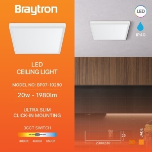 Plafoniera LED patrata Jade 20W, lumina calda/neutra/rece, alba, IP40, Braytron [3]- savelectro.ro