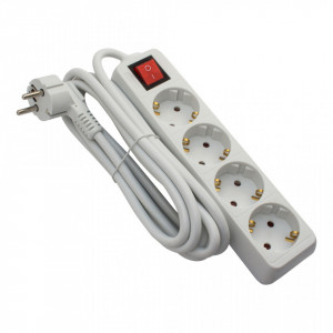 Prelungitoare Electrice, Prelungitor 4 prize 3 metri, cablu 3x1.5, max 16A, cu intrerupator, alb, Strohm - savelectro.ro