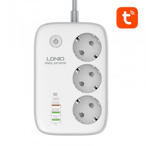 Prelungitor Smart, 2 metri, compatibil Tuya, 3 prize + 4 USB, incarcare 30W, LDNIO [6]- savelectro.ro
