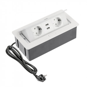 Priza incastrabila dreptunghiulara 2 prize schuko si 2 USB 5V 2.1A carcasa alba prize albe GTV AE-PBSUC2GS-10