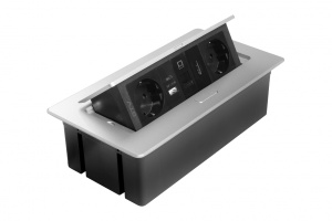 Priza incastrabila dreptunghiulara MULTISOFT, 2x Schuko, USB A+C, RJ45, HDMI, 1.5 m, aluminiu, GTV