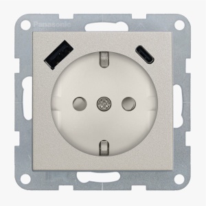 Prize si intrerupatoare, Priza simpla cu impamantare, protectie copii, USB A+C, 16A, IP20, Bronz, Panasonic Karre Plus 55 - savelectro.ro