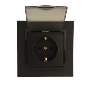 Prize si intrerupatoare Olbia, Priza simpla cu impamantare si capac, neagra, 16A, Olbia Titan - savelectro.ro