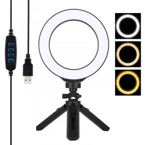 Selfie ring light cu suport de telefon, LED 10W, diametru 260 mm, temperatura de culoare ajustabila, conexiune USB, 10 nivele de intensitate a luminii, Optonica [2]- savelectro.ro