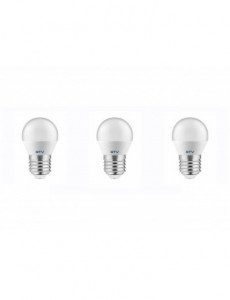 Set 3 becuri LED sferice 8W(55W) GTV, E27, 720 lm, lumina calda (3000 K), clasa energetica F