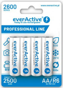Baterii si Acumulatori, Set 4 acumulatori preincarcati R6 AA Ni-MH, capacite 2600 mAh, everActive Professional Line - savelectro.ro