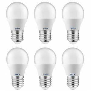 Becuri LED E27, Set 6 becuri LED sferice 8W(55W) GTV, E27, 720 lm, lumina calda (3000 K), clasa energetica F - savelectro.ro