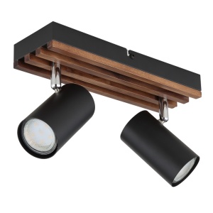 Spot aplicat Kayden 2xGU10, orientabil, IP20, negru mat+lemn maro, Globo Lighting