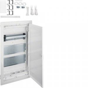 Tablouri si sigurante, Tablou multimedia 36 module, 3 prize scuko, montaj incastrat(ST), alb, usa mata alba, Hager - savelectro.ro