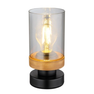 Veioze, Veioza Finca, 1xE27, IP20, negru mat+lemn maro inchis+fumuriu, Globo Lighting - savelectro.ro