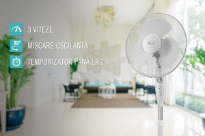Ventilator cu picior 45W, 3 viteze, oscilatie 90 de grade, functie timer, alb, Teesa [7]- savelectro.ro