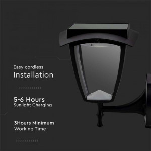 Aplica LED solara pentru exterior V-TAC, 2W, neagra, lumina calda/rece, IP65 [7]- savelectro.ro
