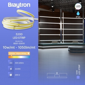 Banda LED COB, 10W, lumina calda (3000 K), 24V, IP20, Braytron [3]- savelectro.ro