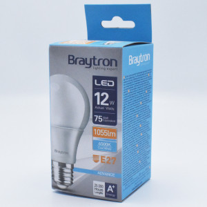 Bec led 12W (75W), E27, A60, 1055 lm, lumina rece (6500K), opal, Braytron