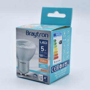 Bec led GU10 5W (50W), 350lm, 38 grade, dimabil, lumina neutra (4200K), semiclar, Braytron