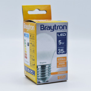 Bec led 5W (35W), E27, G45, 400 lm, lumina calda (3000K), opal, Braytron