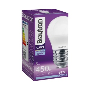 Bec LED 5W(35W) Braytron, G45, E27, 450 lm, lumina neutra (4000 K), clasa energetica F [2]- savelectro.ro