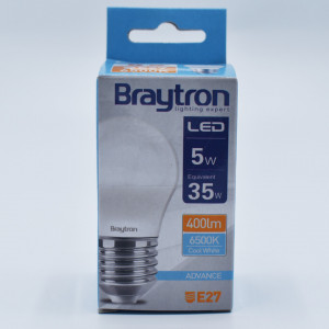 Bec led sferic 5W (35W), E27, G45, 400lm, lumina rece (6500K), opal, Braytron