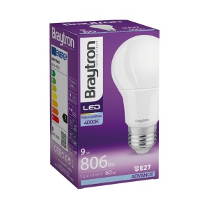 Bec led 9W (60W) Braytron, A60, E27, 806lm, lumina neutra(4000K), clasa energetica F [3]- savelectro.ro