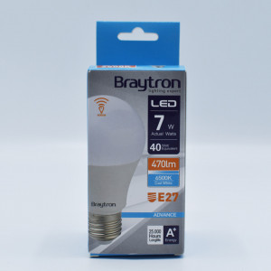 Bec led cu senzor de miscare 7W (40W) Braytron, A60, E27, 470lm, lumina rece (6500K), clasa energetica F