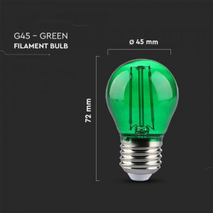 Bec LED decorativ V-TAC filament, G45, E27, 2W(10W), 60 lm, sticla verde, lumina colorata [4]- savelectro.ro