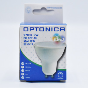 Bec LED dimabil GU10 7W (42W), 500 lm, 110 grade, lumina calda (2700K), opal, Optonica