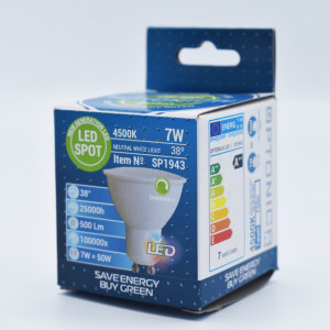 Bec led GU10 dimabil 7W (50W), 500 lm, 38 grade, lumina neutra (4500K), semiclar, Optonica