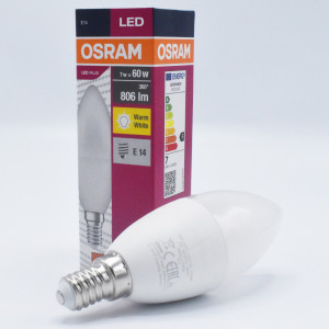 Bec led lumanare 7W (60W), E14, B60, 806 lm, lumina calda (2700K), opal, Osram