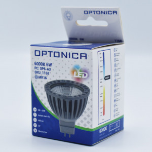 Bec led MR16 6W (35W), 480 lm, 50 grade, lumina rece (6000K), clar, Optonica
