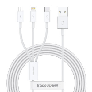 Cablu USB 3in1, Lightning/USB-C/MicroUSB, 1.2m, 3.5A, alb, Baseus [1]- savelectro.ro