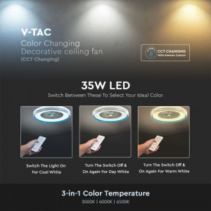 Candelabru LED VT-7934, cu ventilator, telecomanda, 35W, 3000lm, lumina rece, neutra, calda, albastru, IP20, V-TAC [9]- savelectro.ro