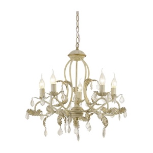 Candelabre, Candelabru Versilia KL6195, 5xE14, alb antic + auriu, metal + cristale, stil vintage elegant, Klausen - savelectro.ro