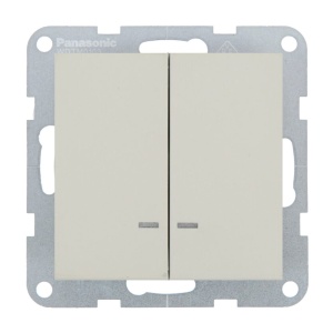 Prize si intrerupatoare, Intrerupator dublu cu led 10A, IP20, Sandstone, Panasonic Karre Plus 55 Soft Touch - savelectro.ro