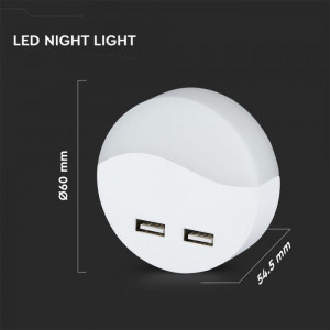 Lampa de veghe rotunda cu senzor si USB, chip Samsung, 0.45W, lumina calda (3000K), 2A, V-TAC [5]- savelectro.ro