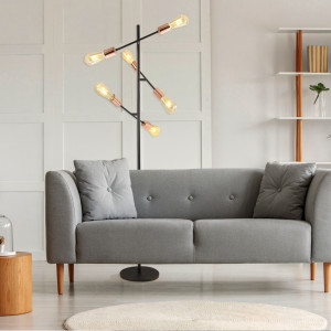 Lampadar Straight KL107009, cu intrerupator, 6xE27, negru+cupru, IP20, Klausen [4]- savelectro.ro