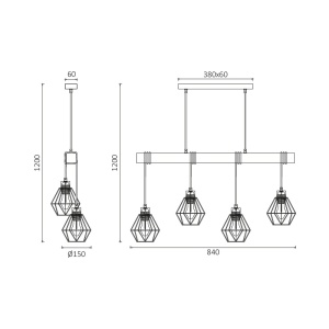 Lustra Wooden BR-BV02-00020, 4xE27, neagra+natural, IP20, Braytron [4]- savelectro.ro