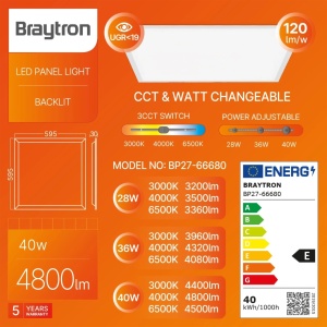 Panou LED slim UGR BP27-66680, 40W, 4800 lm, lumina calda/neutra/rece, 595x595 mm, IP20, alb, Braytron [4]- savelectro.ro