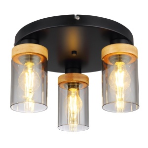 Plafoniere, Plafoniera Finca, 3xE27, IP20, negru mat+lemn maro inchis+fumuriu, Globo Lighting - savelectro.ro