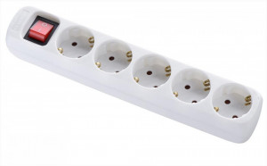 Prelungitor 5 prize 3 metri, cablu 3x1, max 10A, cu intrerupator, alb, Strohm