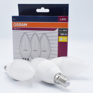 Set 3 becuri LED 7.5W (60W), E14, 806 lm, A+, lumina calda (2700K), Osram