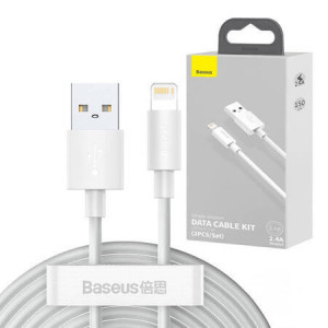 Set cablu de date Simple Wisdom USB la Lightning 2,4A, 2 bucăți/set, 1,5 m alb [8]- savelectro.ro